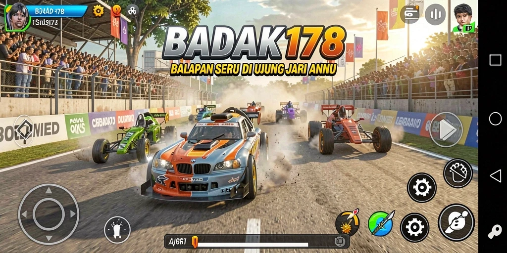Gameplay BADAK178 yang seru dengan berbagai kendaraan dan sirkuit menarik.