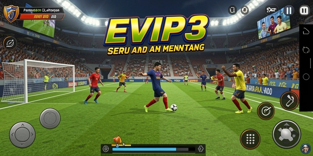Screenshot menunjukkan gameplay seru dari EVIP3 dengan aksi olahraga yang mendebarkan.