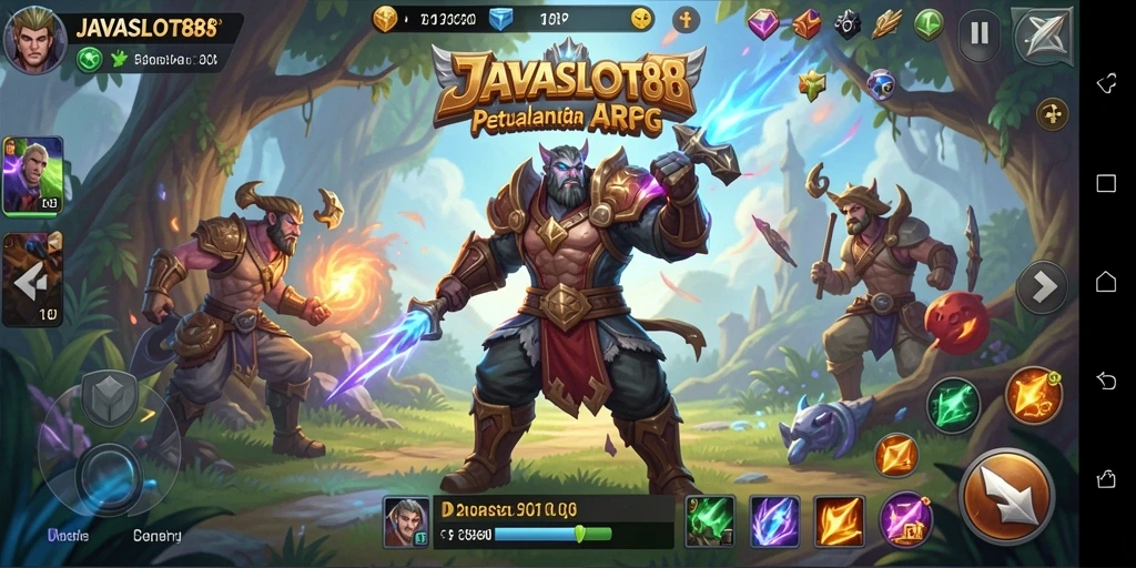 Screenshot gameplay <strong>JAVASLOT88</strong> menampilkan aksi seru dan dunia fantasi yang luas.