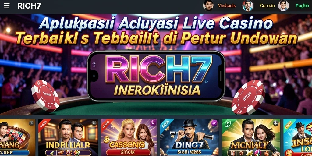 Screenshot RICH7 menampilkan dealer dan permainan Live Casino yang menarik.