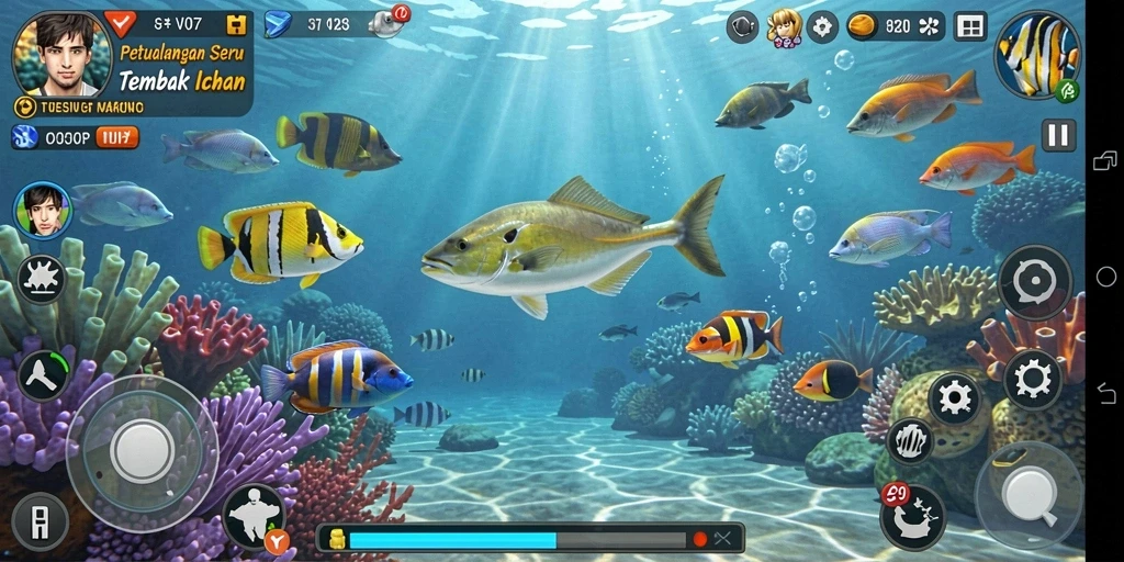 Tampilan gameplay seru Tembak Ikan di V07 dengan grafis yang menawan.